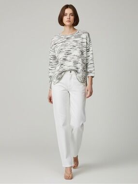 Ricki’s  Ivory Black Crew Neck Sweater High Low Split Hem Small
